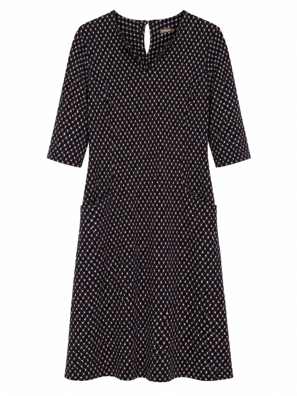 J McLaughlin Printed Shift Dress Brown Black Geometric Pockets Size Large